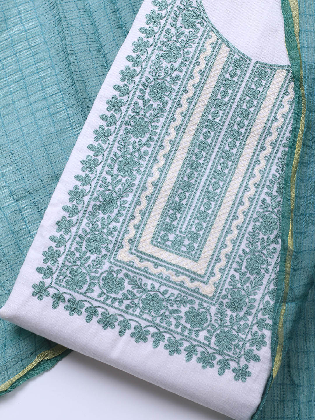 Neck Embroidery Cotton Blend Unstitched Suit With Dupatta