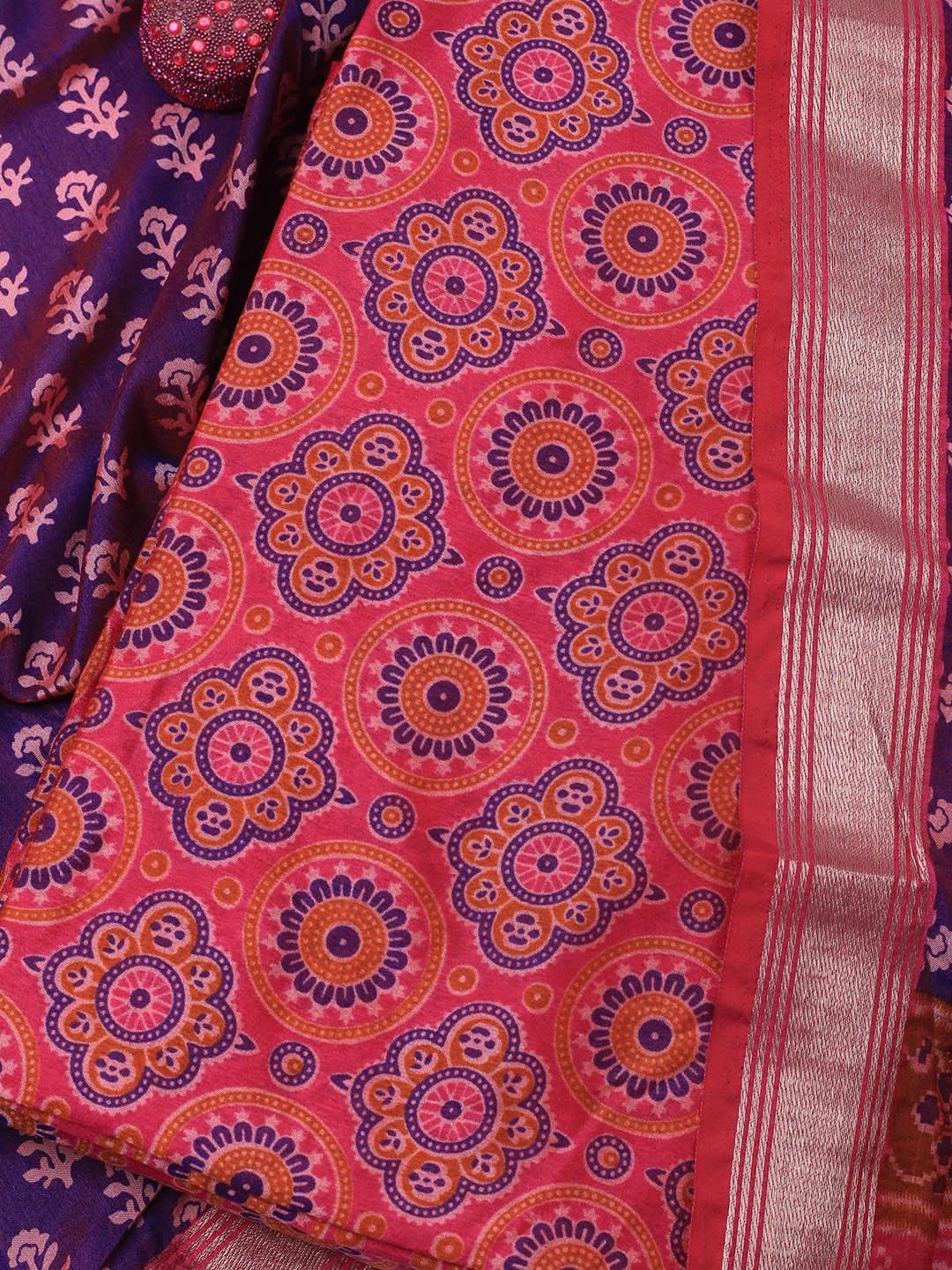 Art Silk Unstitched Suit Piece With Dupatta