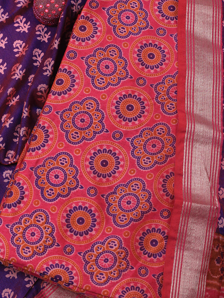 Art Silk Unstitched Suit Piece With Dupatta