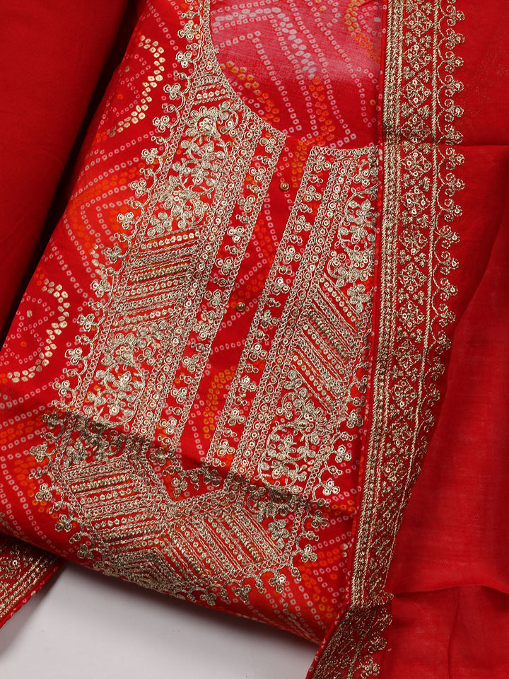 Neck Embroidered Cotton Blend Unstitched Suit With Dupatta