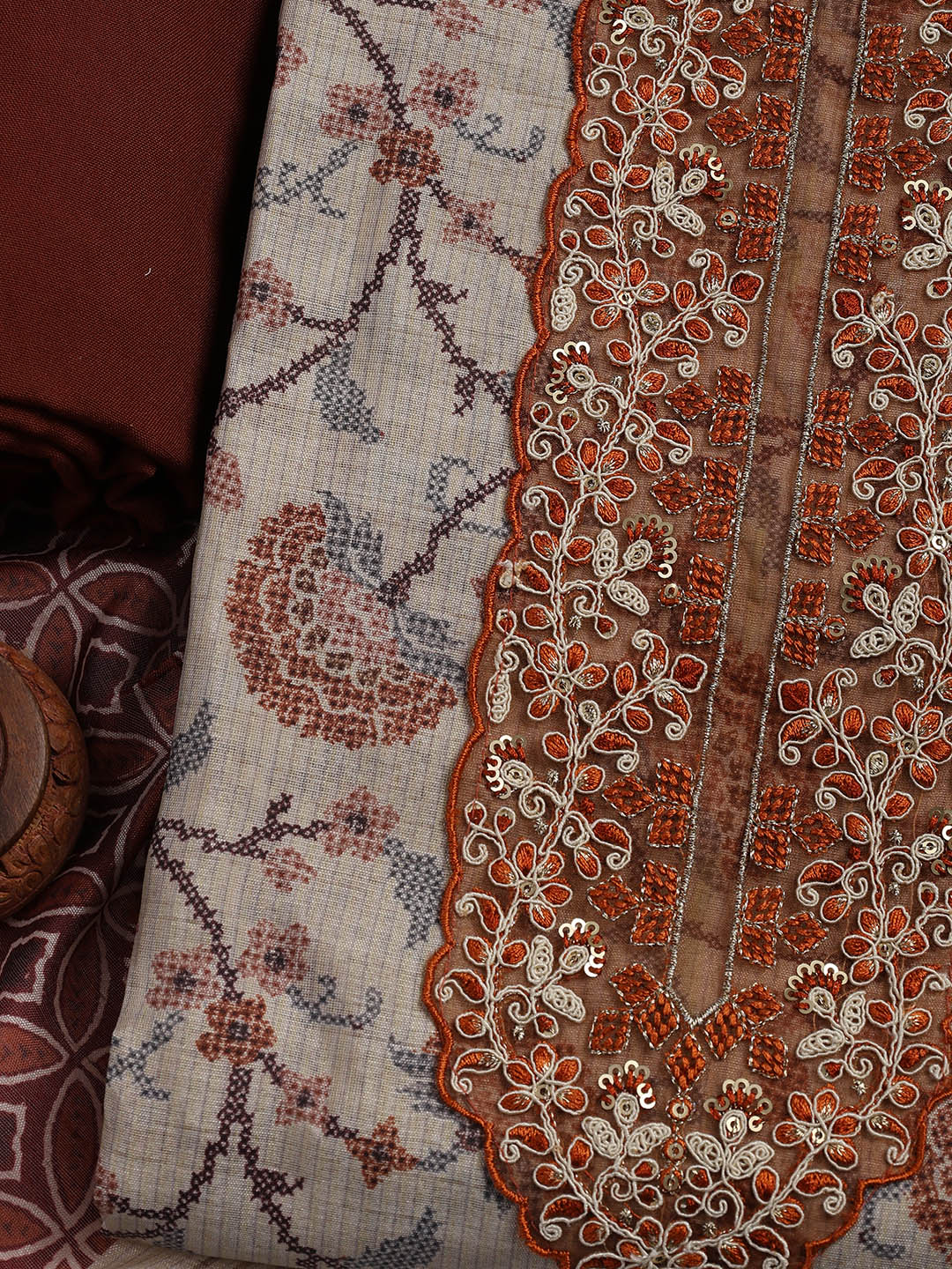 Embroidered Chanderi Unstitched Suit Piece With Dupatta