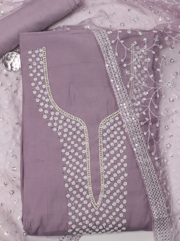 Neck Embroidered Chanderi Unstitched Suit With Dupatta