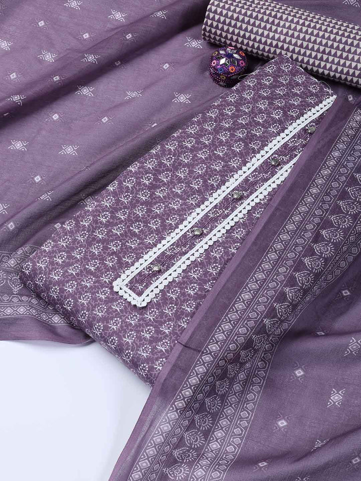 Neck Work Cotton Blend Unstitched Suit With Dupatta