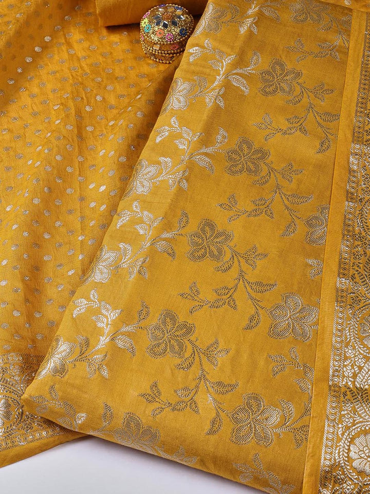 Floral Woven Chanderi Unstitched Suit With Dupatta
