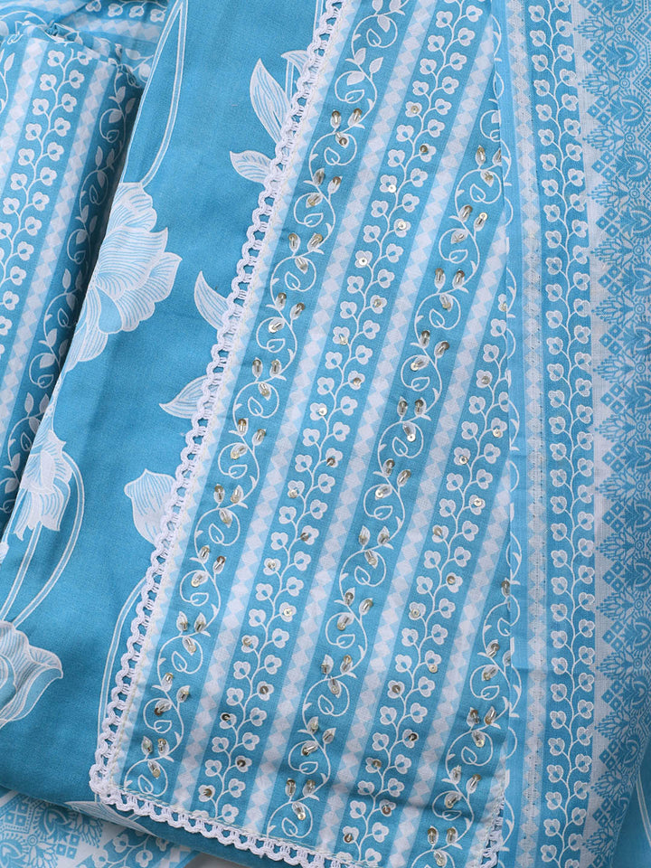 Printed Cotton Blend Unstitched Suit With Dupatta