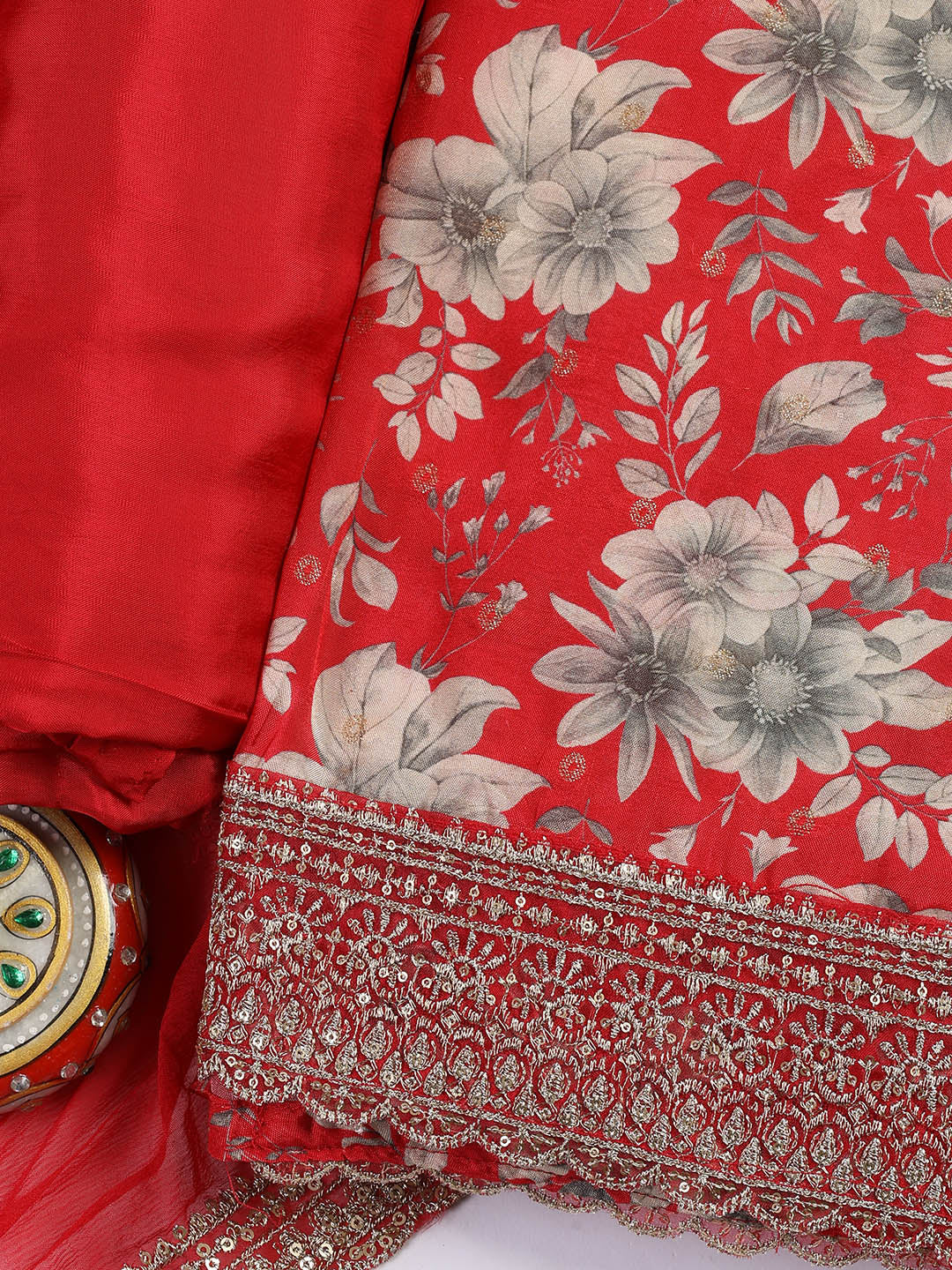 Printed Embroidered Muslin Unstitched Suit With Dupatta