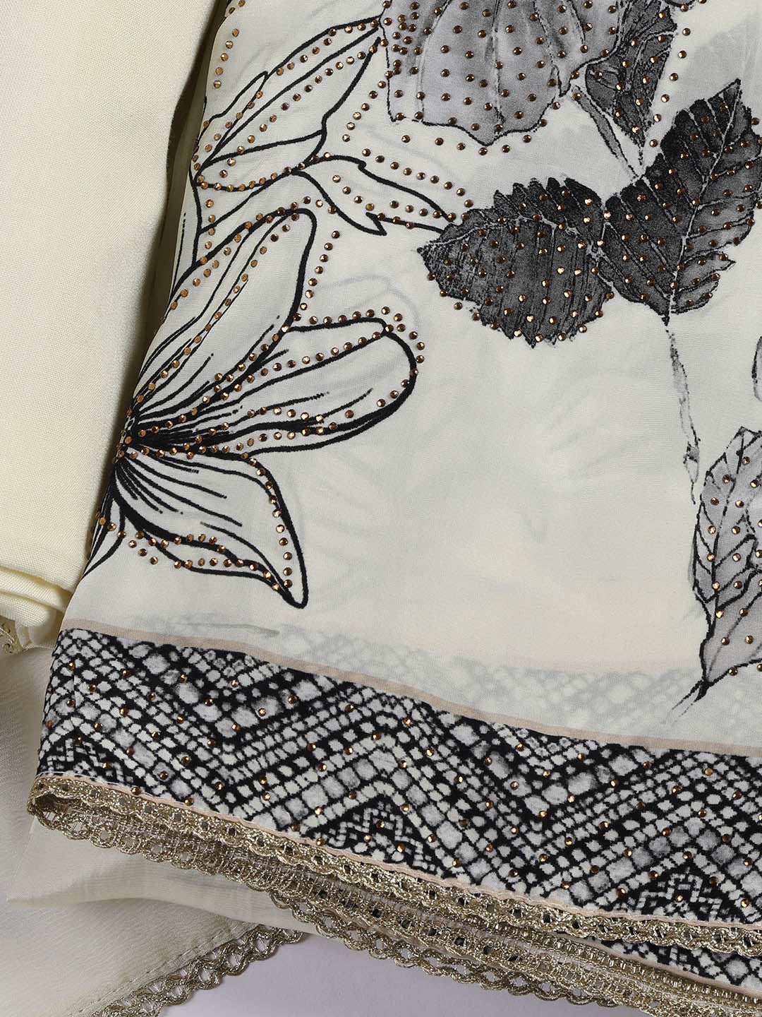 Printed Crepe Unstitched Suit With Dupatta