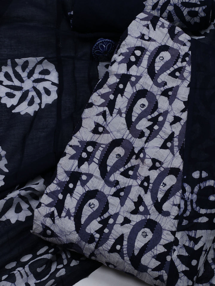 Printed Cotton Blend Unstitched Suit With Dupatta