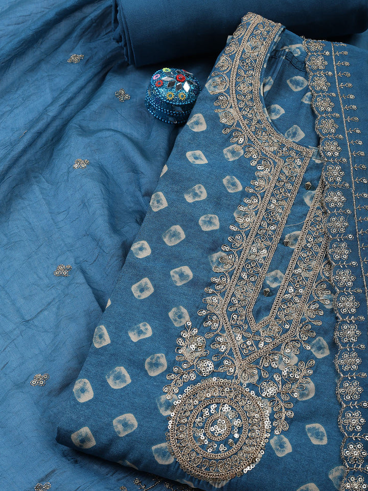 Neck Embroidered Cotton Blend Unstitched Suit With Dupatta