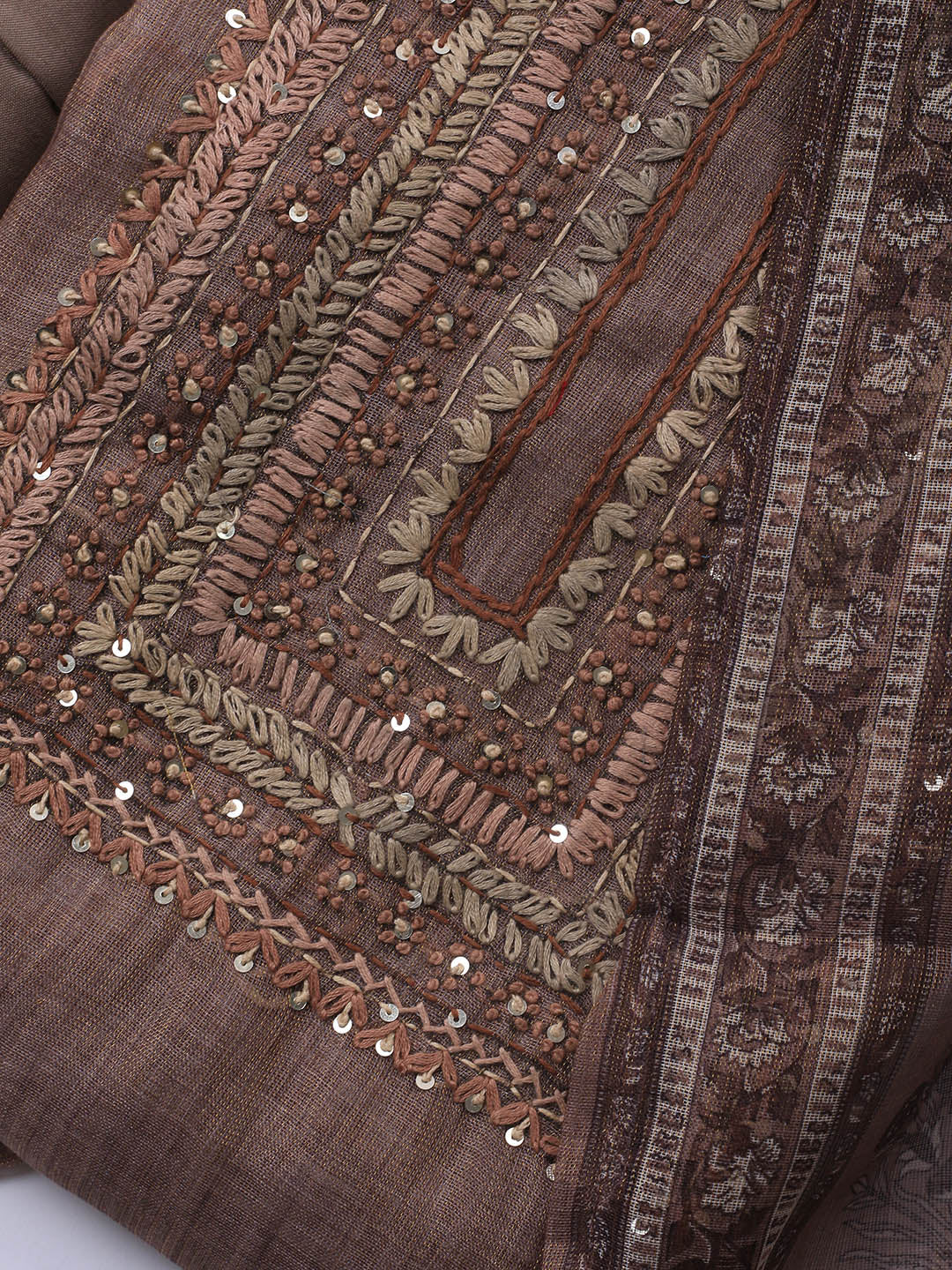 Embroidered Tissue Unstitched Suit Piece With Dupatta