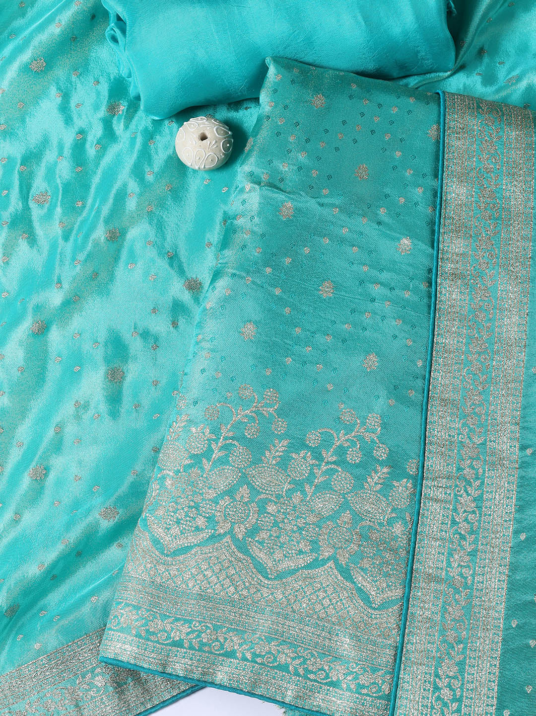 Embroidered Art Silk Unstitched Suit Piece With Dupatta