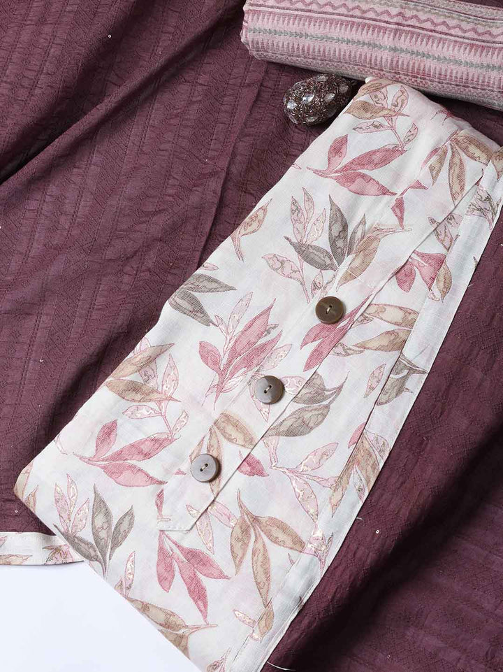 Printed Cotton Blend Unstitched Suit With Dupatta