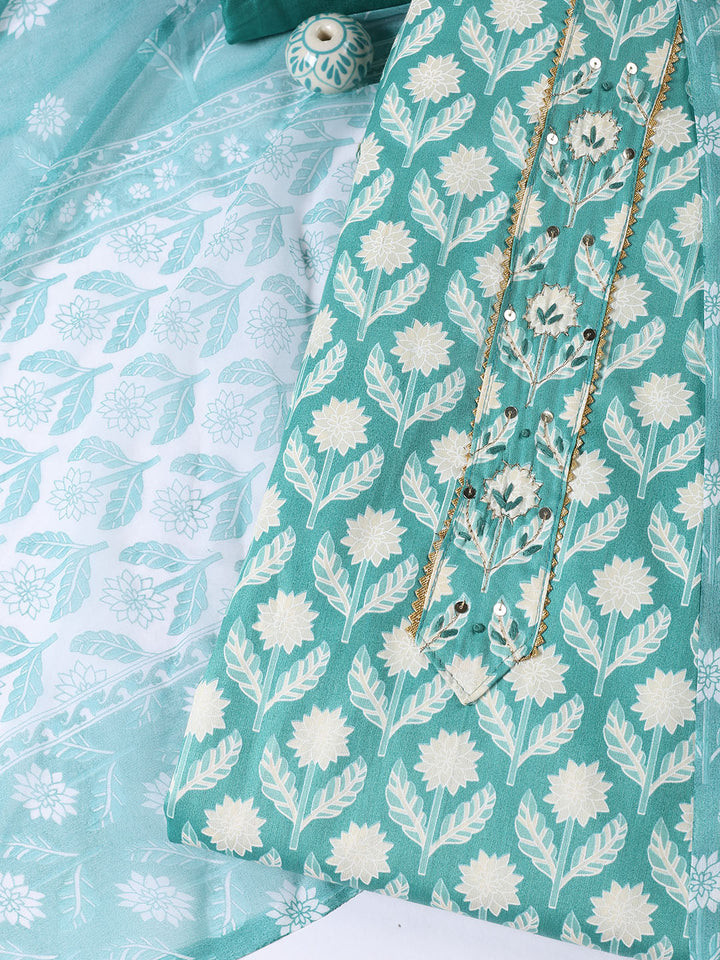 Printed Cotton Blend Unstitched Suit With Dupatta
