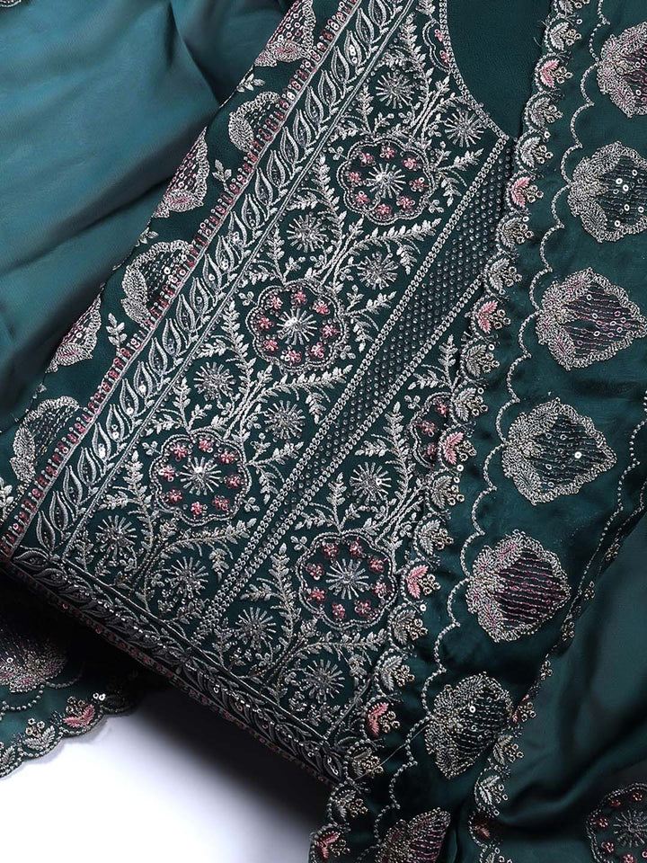 Embroidered Organza Unstitched Suit Piece With Dupatta