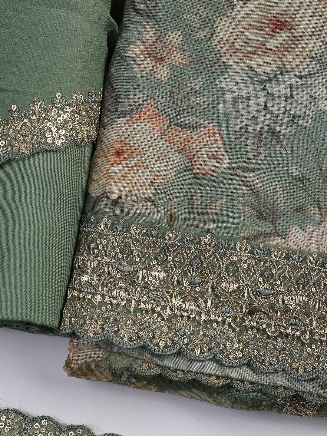 Patch Neck Art Silk Unstitched Suit With Dupatta