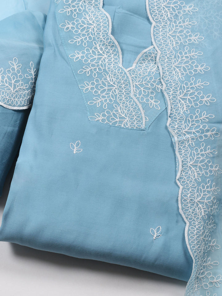 Neck Work Chanderi Unstitched Suit Piece With Dupatta