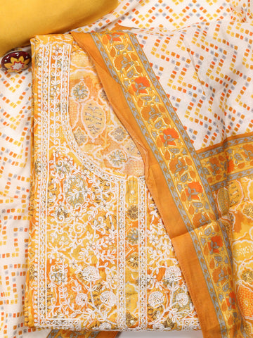 Panel Embroidery Chanderi Unstitched Suit With Dupatta