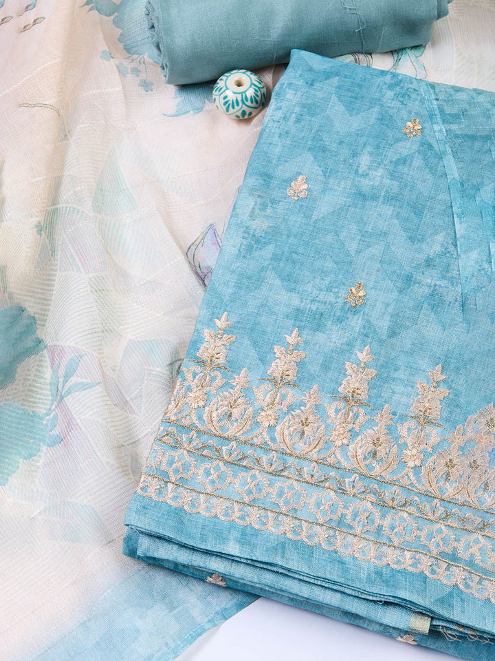 Neck Embroidered Cotton Blend Unstitched Suit With Dupatta