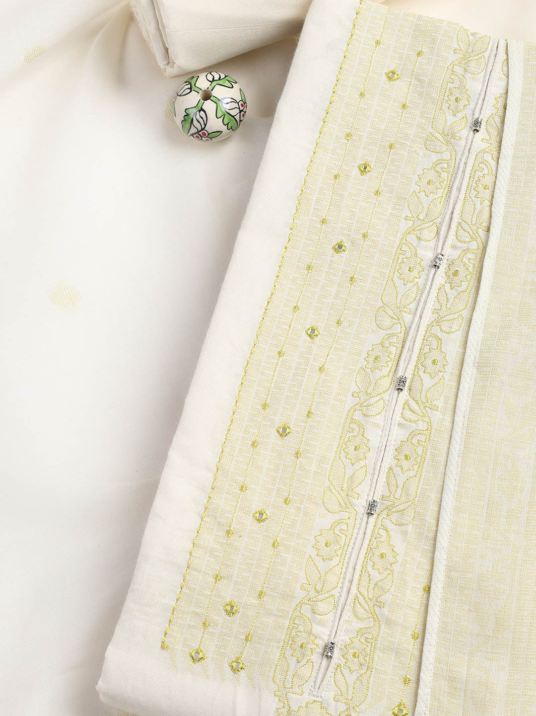 Neck Embroidery Cotton Blend Unstitched Suit With Dupatta