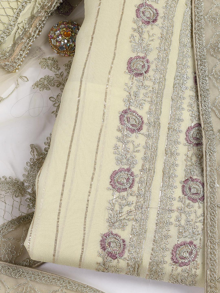 Embroidered Georgette Unstitched Suit Piece With Dupatta