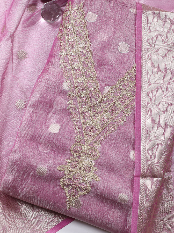 Neck Embroidered Tissue Unstitched Suit Piece With Dupatta