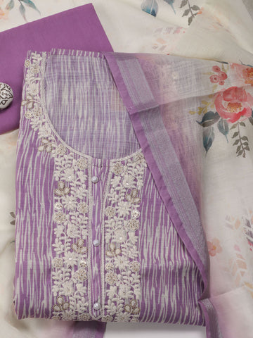 Neck Embroidered Linen Unstitched Suit Piece With Dupatta