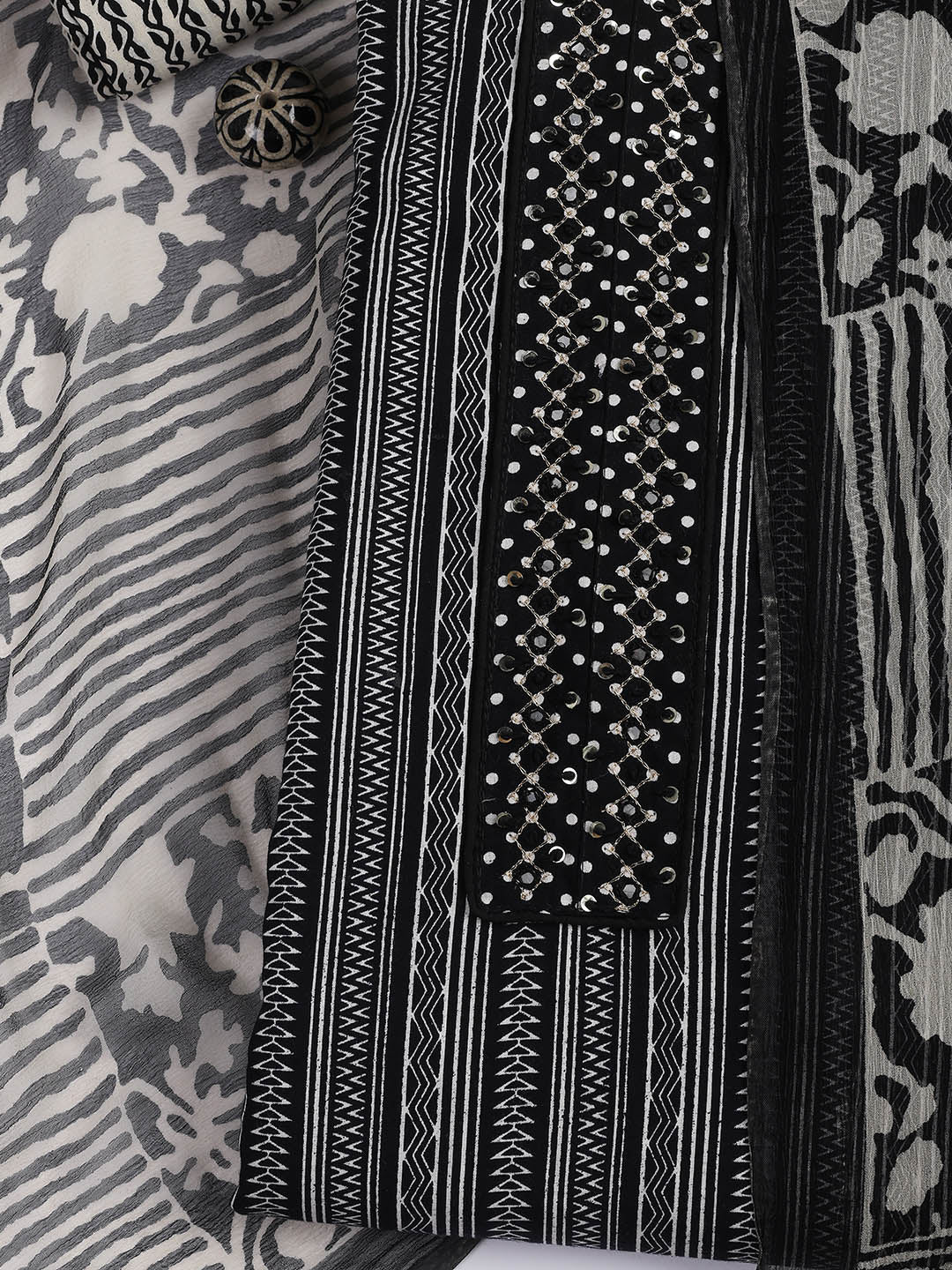 Printed Cotton Blend Unstitched Suit With Dupatta