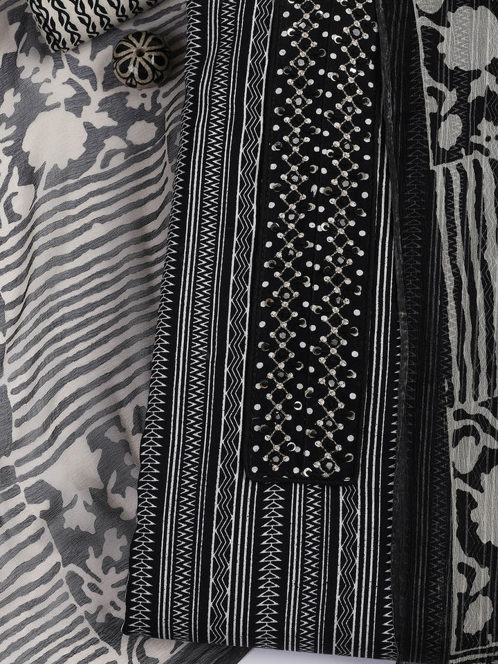 Printed Cotton Blend Unstitched Suit With Dupatta