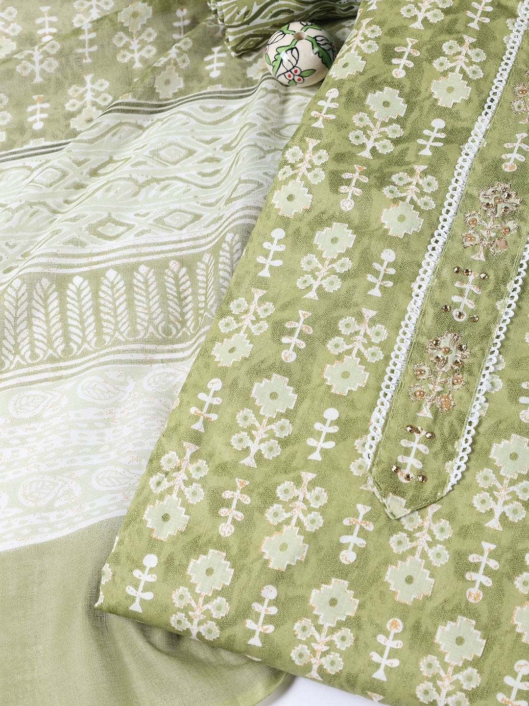 Neck Patti Cotton Blend Unstitched Suit With Dupatta