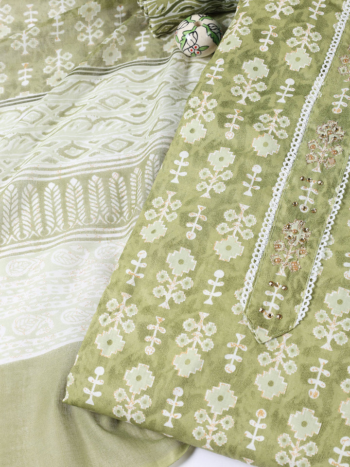 Neck Patti Cotton Blend Unstitched Suit With Dupatta