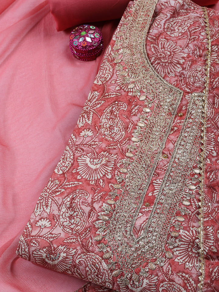 Neck Embroidered Cotton Blend Unstitched Suit With Dupatta