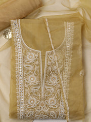 Neck Embroidered Organza Unstitched Suit With Dupatta