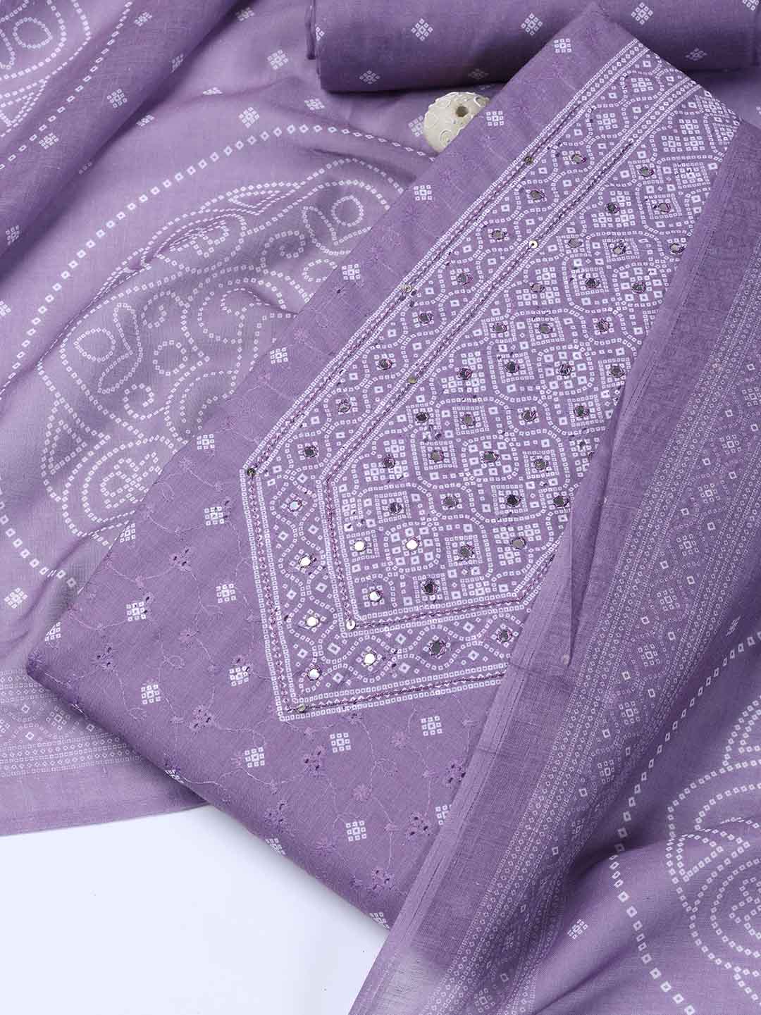 Neck Work Cotton Blend Unstitched Suit With Dupatta