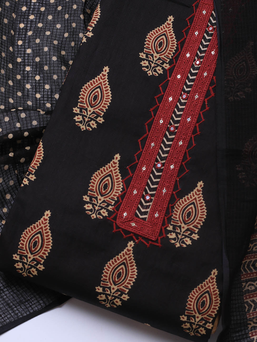 Printed Cotton Blend Unstitched Suit Piece With Dupatta
