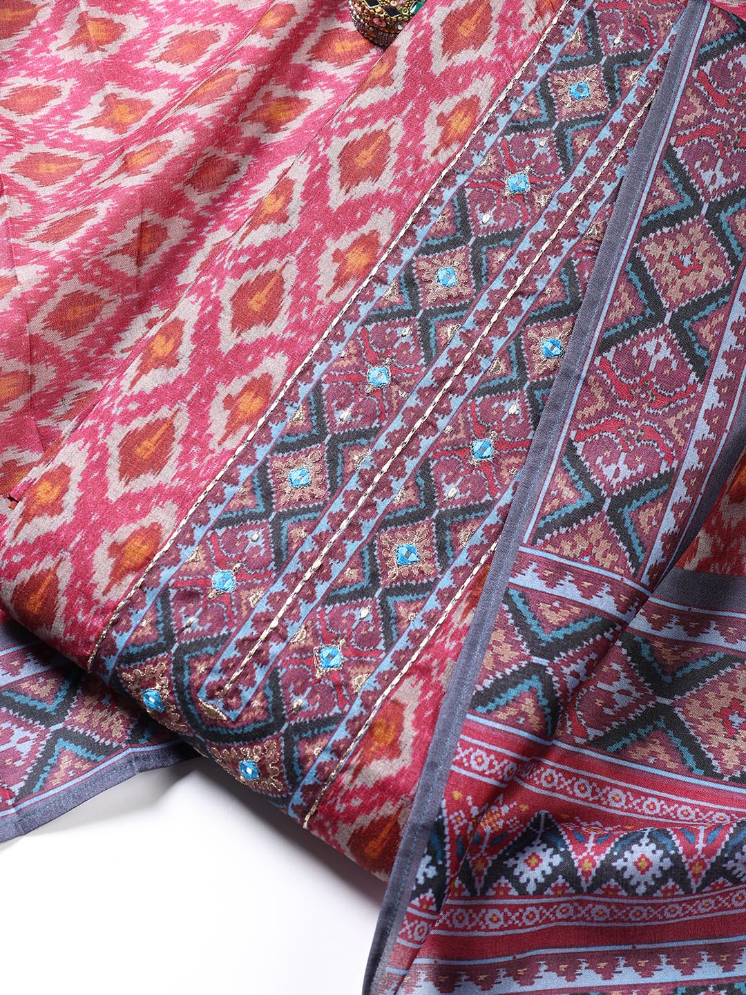 Printed Chanderi Unstitched Suit With Dupatta
