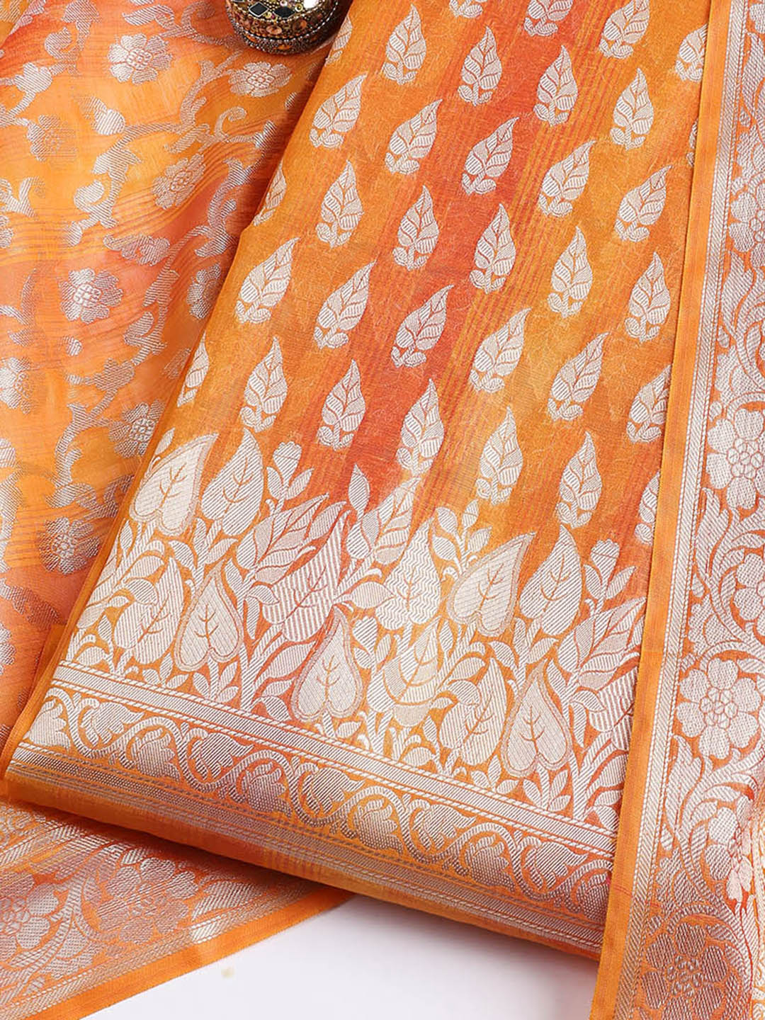 Woven Chanderi Unstitched Suit With Dupatta