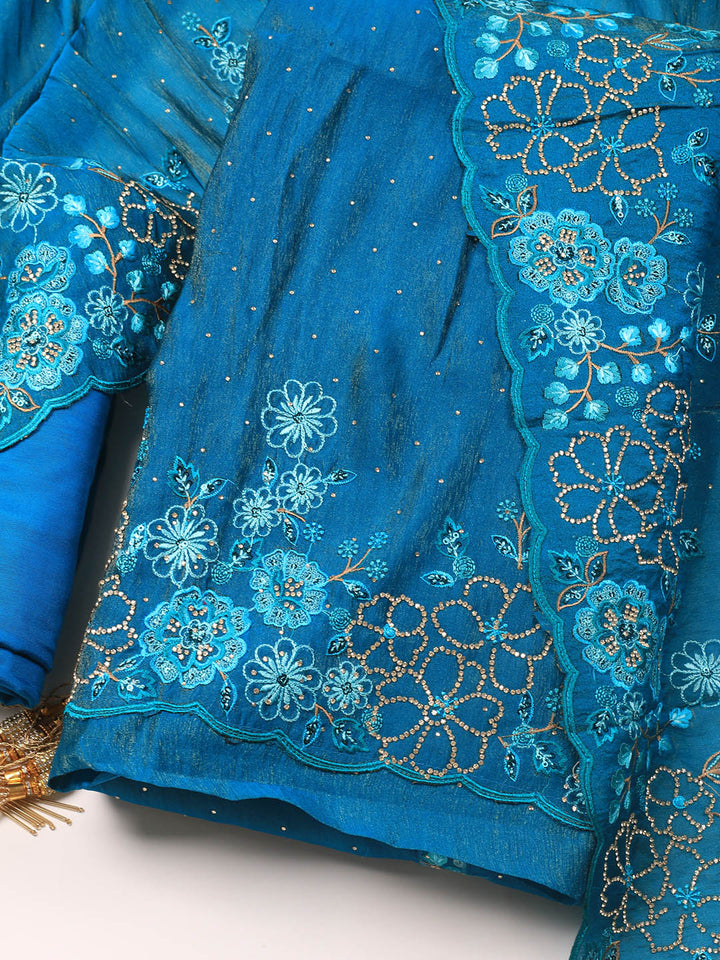 Embroidered Chinon Unstitched Suit With Dupatta