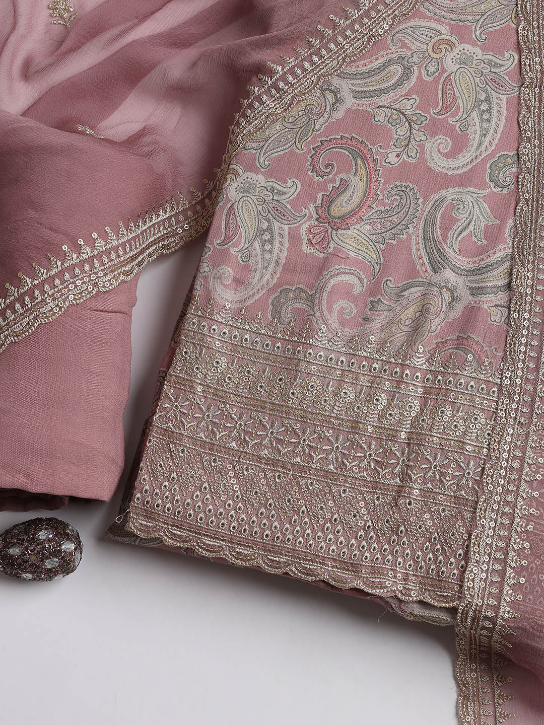 Embroidered Muslin Unstitched Suit With Dupatta