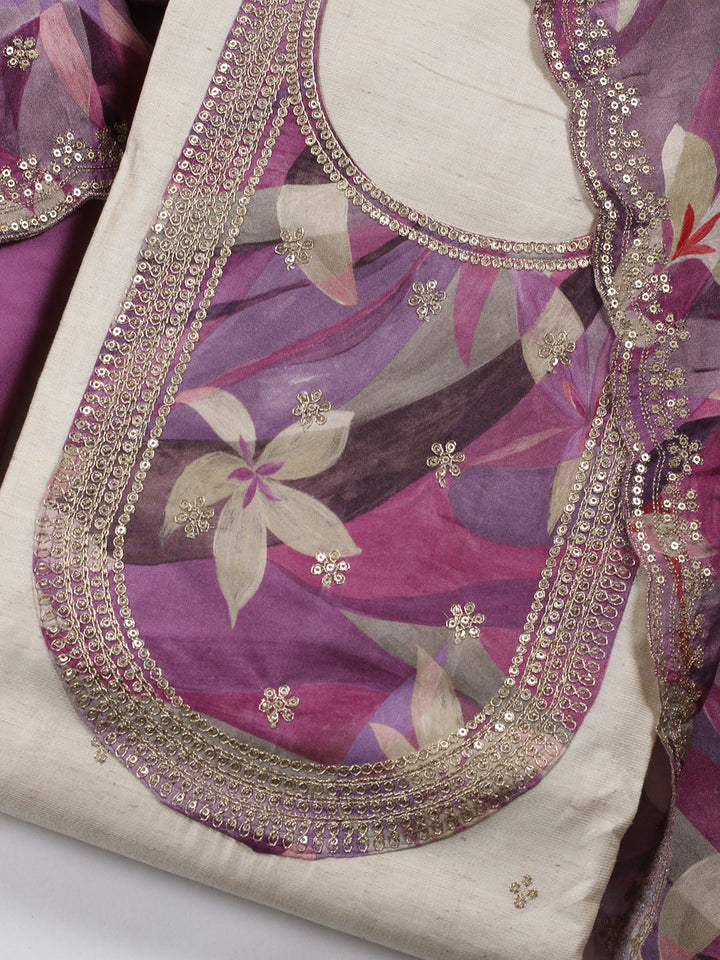 Neck Embroidered Chanderi Unstitched Suit Piece With Dupatta