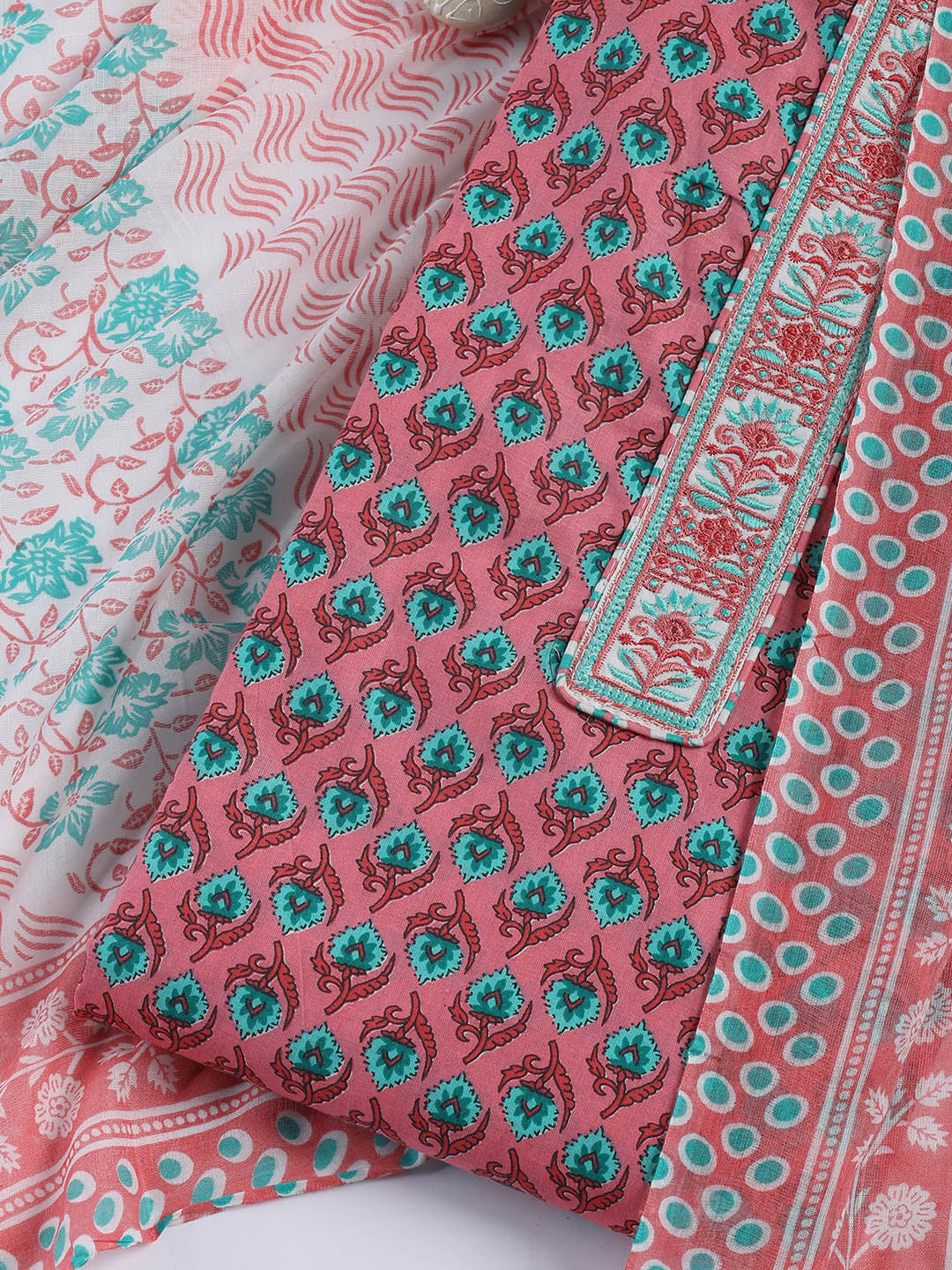 Printed Cotton Blend Unstitched Suit With Dupatta