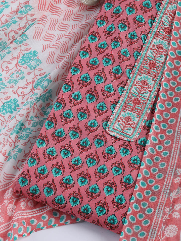 Printed Cotton Blend Unstitched Suit With Dupatta