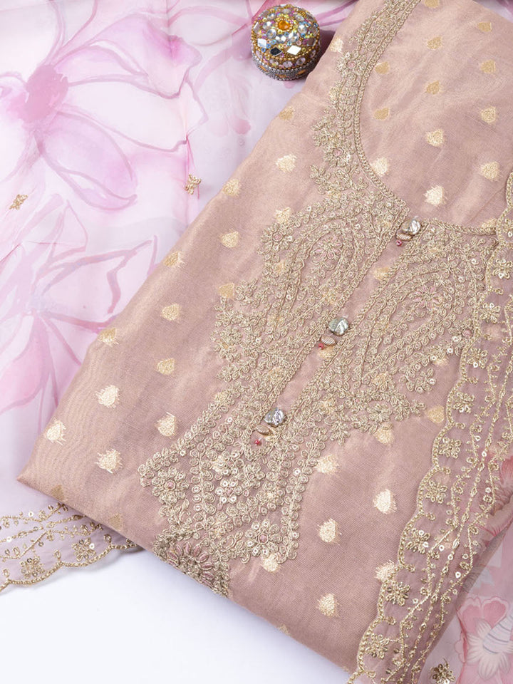 Neck Embroidered Tissue Unstitched Suit Piece With Dupatta