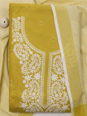 Neck Embroidered Cotton Unstitched Suit Piece With Dupatta