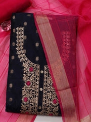 Neck Embroidered Chanderi Unstitched Suit Piece With Dupatta