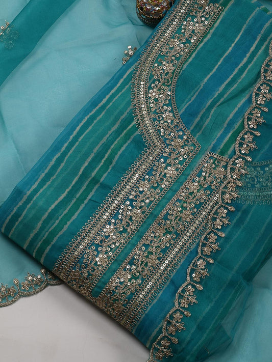 Neck Zari Embroidery Organza Unstitched Suit Piece With Dupatta