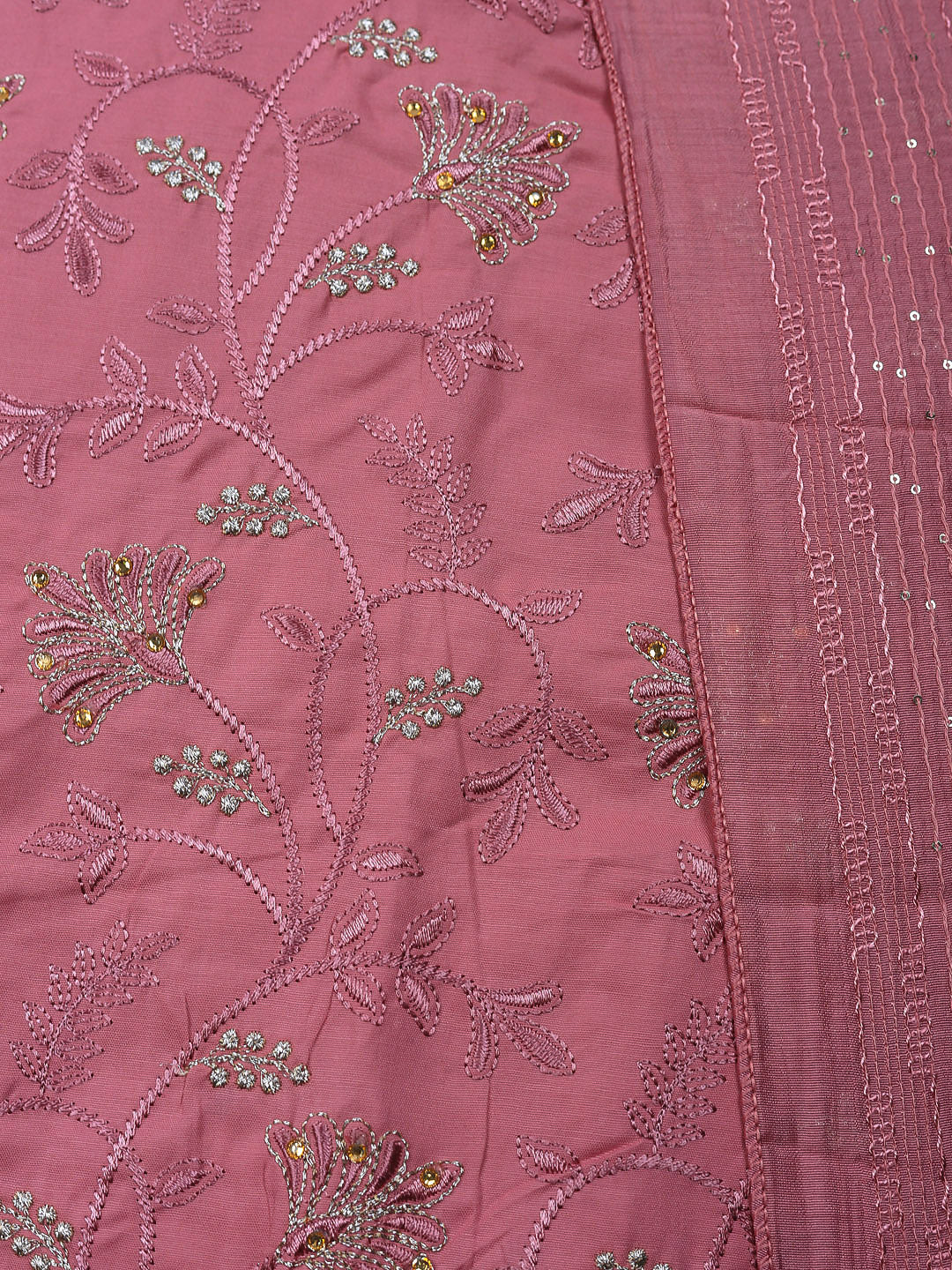 Embroidered Cotton Unstitched Suit With Pant &amp; Dupatta