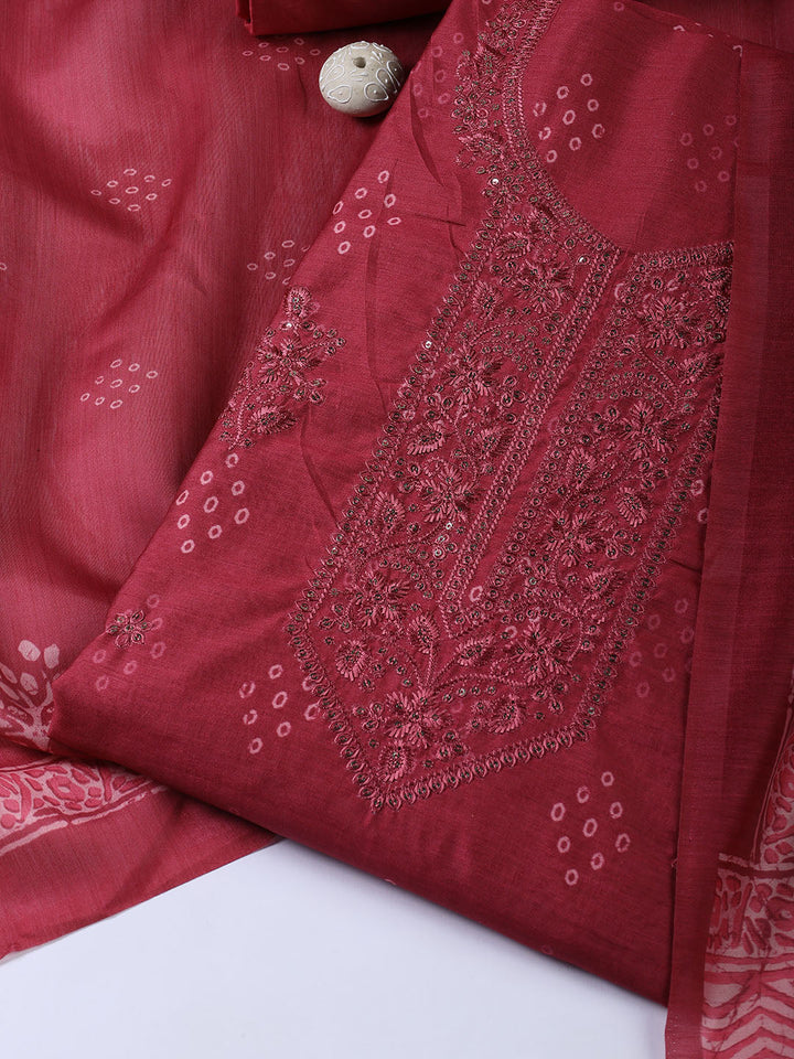 Neck Embroidery Chanderi Unstitched Suit With Dupatta