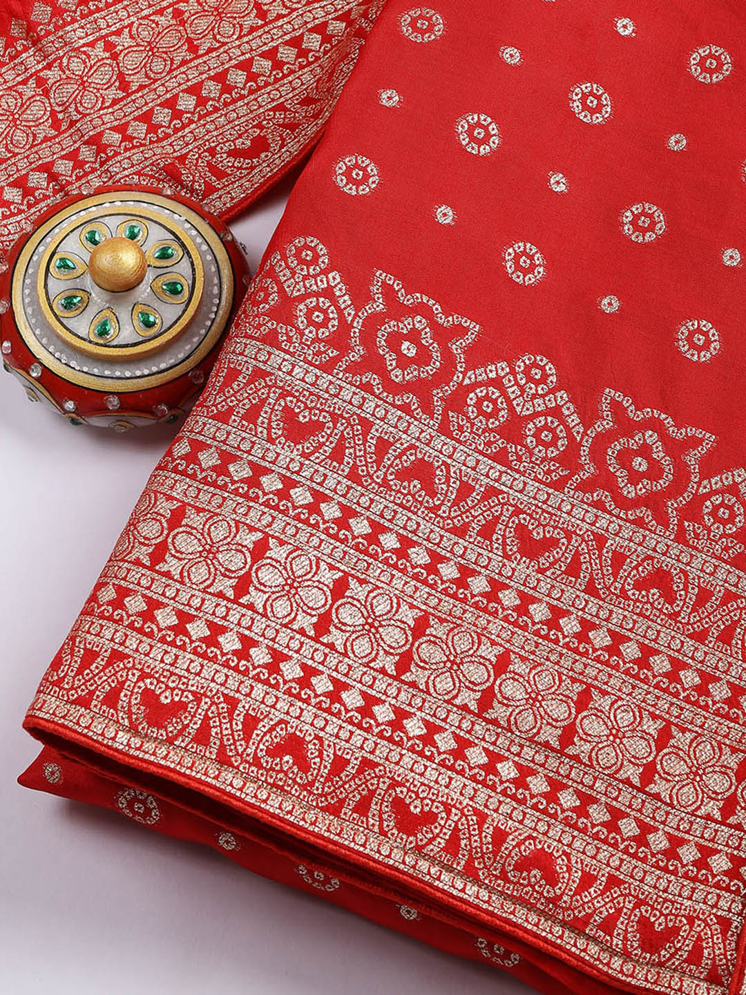 Embroidered Art Silk Unstitched Suit Piece With Dupatta