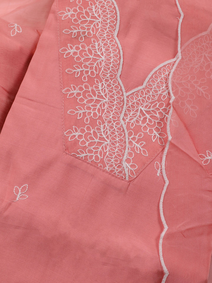 Neck Work Chanderi Unstitched Suit Piece With Dupatta