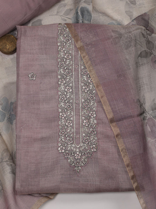 Neck Embroidered Cotton Unstitched Suit With Dupatta